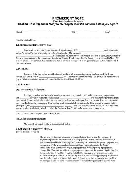 promissory note real estate template